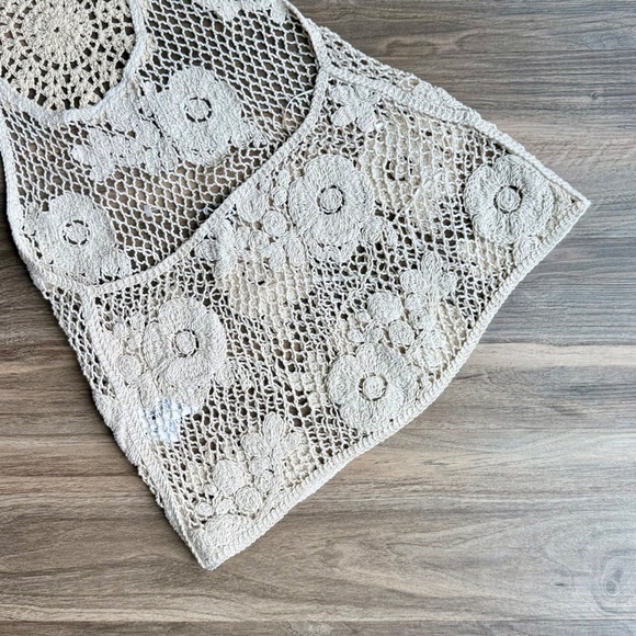 Zara Boho Ecru Floral Cotton Crochet Halter Strappy Top Size S - Picture 12 of 16